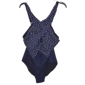 NEW High Neck Wrap One Piece Swimsuit Blue/White Polkadot Size 18 NWT